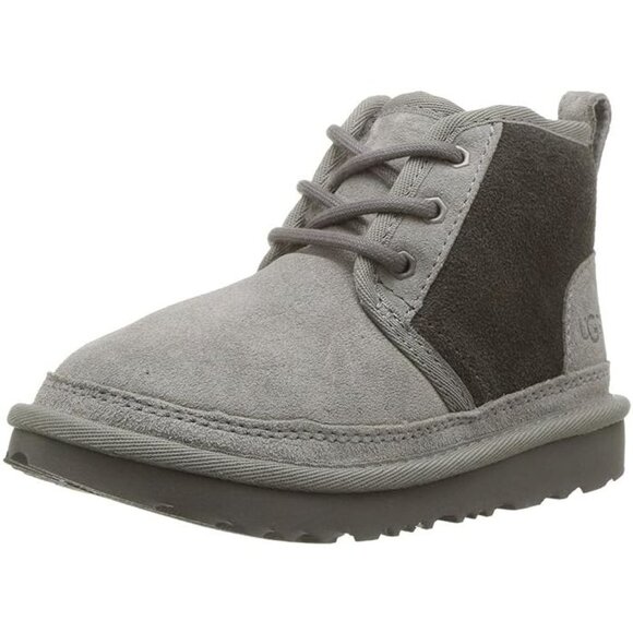 NEW UGG Kid Youth Neumel Grey Sheepskin Colorblock Lace Up Ankle Sneaker Bootie